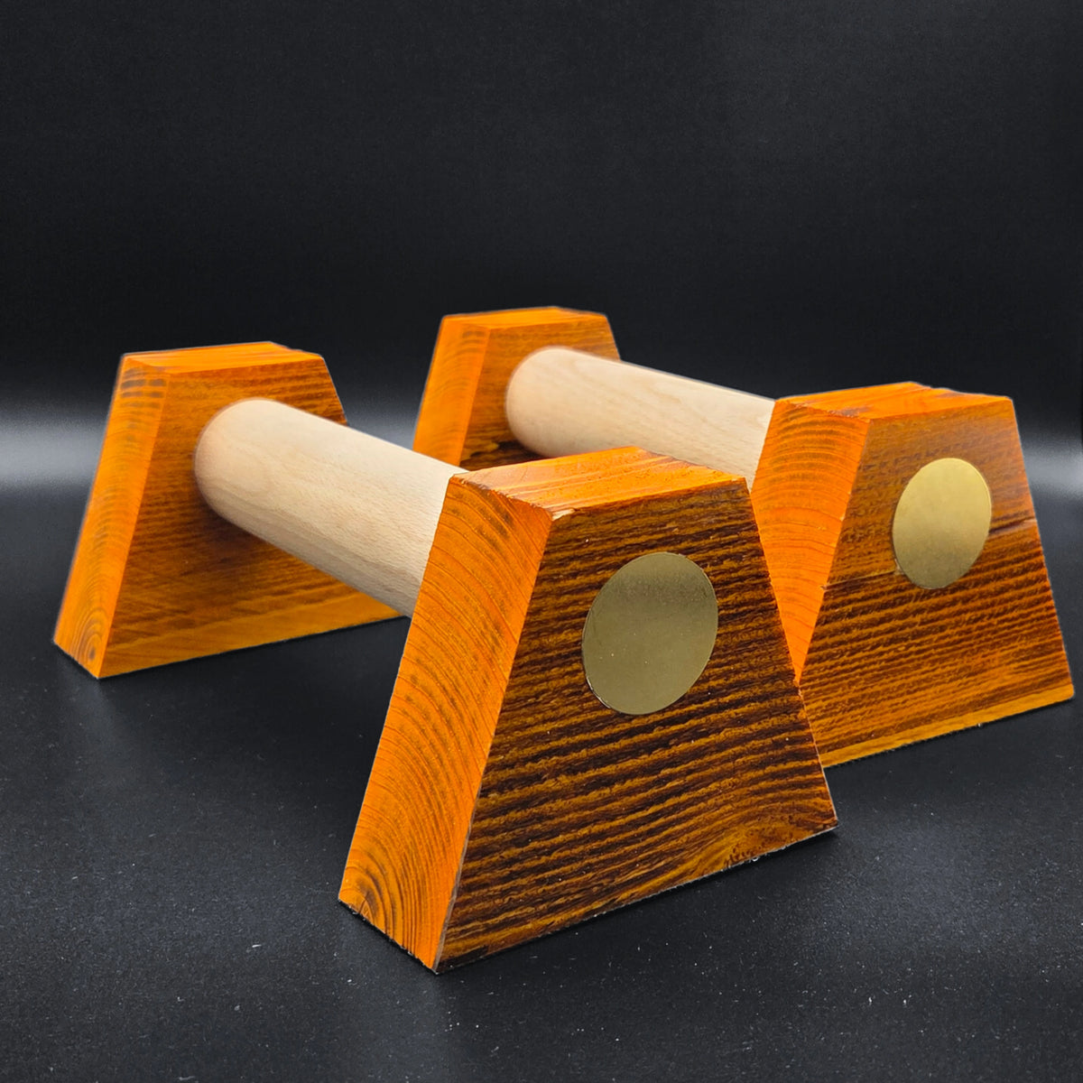 Pirale Fitness Liegestützgriffe aus Holz in Orange mit Epoxidharzbeschichtung
